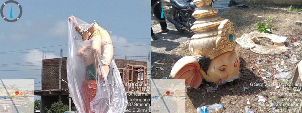 తీగలకు తగిలిన గణపతి.. తృటిలో తప్పిన భారీ ప్రమాదం